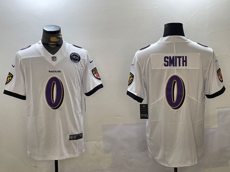 Men Baltimore Ravens #0 Smith White Second generation 2024 Nike Limited NFL Jersey style 2